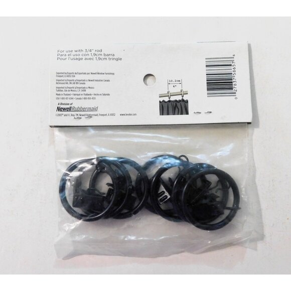 Window Fashions Black Clip Rings For 3/4" Rods Pack Of 7 Newell Rubbermaid - Picture 2 of 3